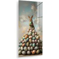 MuchoWow Glasschilderij 40x80 cm - Schilderij acrylglas - Konijn - Eieren - Kleurrijk - Foto op glas - Muurdecoratie woonkamer - Wanddecoratie slaapkamer - Schilderijen