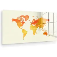 MuchoWow Glasschilderij 160x80 cm - Schilderij acrylglas - Wereldkaart - Oranje - Kleurrijk - Foto op glas - Muurdecoratie woonkamer - Wanddecoratie slaapkamer - Schilderijen