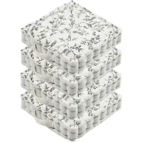 Stof Textile Vloerkussen Leaves - 4x - wit/grijs - katoen/polyester - 45 x 45 x 10 cm - vierkant - Extra dik - extra zitplaatsen