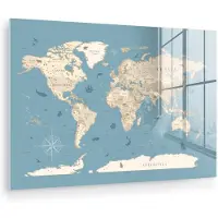 MuchoWow Glasschilderij 60x40 cm - Schilderij acrylglas - Wereldkaart - Oceaan - Realistisch - Blauw - Foto op glas - Muurdecoratie woonkamer - Wanddecoratie slaapkamer - Schilderijen