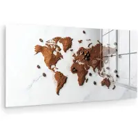 MuchoWow Glasschilderij 160x80 cm - Schilderij acrylglas - Wereldkaart - Koffie - Marmer - Foto op glas - Muurdecoratie woonkamer - Wanddecoratie slaapkamer - Schilderijen