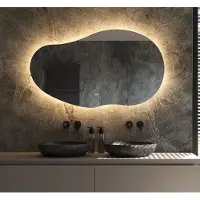 Schaere Organische badkamerspiegel met indirecte verlichting, verwarming, instelbare lichtkleur en dimfunctie 120×70 cm
