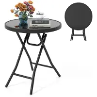 Costway Bijzettafel inklapbaar, kleine klaptafel, tuintafel, ronde balkontafel eettafel voor balkon, tuin, terras, zwart