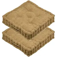 Stof Textile Vloerkussen Ribcord - 2x - camel - polyester - 45 x 45 x 10 cm - vierkant - Extra dik - extra zitplaatsen - spelen - gamen - relaxen
