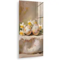 MuchoWow Glasschilderij 80x160 cm - Schilderij acrylglas - Bloemen - Eieren - Geschilderd - Foto op glas - Muurdecoratie woonkamer - Wanddecoratie slaapkamer - Schilderijen
