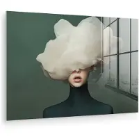 MuchoWow Glasschilderij 180x120 cm - Schilderij acrylglas - Hoed - Vrouw - Beige - Foto op glas - Muurdecoratie woonkamer - Wanddecoratie slaapkamer - Schilderijen