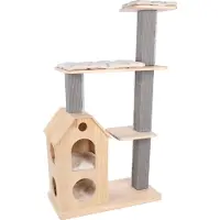 Flamingo Krabpaal – PREMIUM LINE Casandra – 96x40x135 cm – luxe houten krabpaal met ligplateaus & schuilhuisje – krabmeubel met sisal krabmat & wasbare kussens – design kattenboom