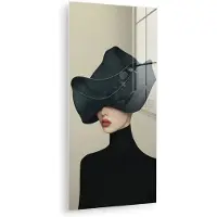 MuchoWow Glasschilderij 80x160 cm - Schilderij acrylglas - Vrouw - Groen - Hoed - Foto op glas - Muurdecoratie woonkamer - Wanddecoratie slaapkamer - Schilderijen
