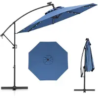 Costway Parasol 300 cm, zweefparasol met 32 ledlampen op zonne-energie en zwengel, hellingshoek verstelbaar, tuinparasol, marktparasol, terrasparasol voor tuin, zwembad, terras