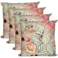 Anna's Collection Sierkussen voor binnen en buiten - 4x - wild flowers - beige - 60 x 60 cm - tuinkussen