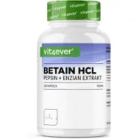Vit4ever Betaïne HCL - 240 capsules met 695mg - Premium: Met pepsine & bittergentiaan - Volledig spectrum spijsverteringsenzymen - Hoge dosis - Veganistisch -