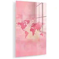 MuchoWow Glasschilderij 120x180 cm - Schilderij acrylglas - Wereldkaart - Roze - Vaag - Foto op glas - Muurdecoratie woonkamer - Wanddecoratie slaapkamer - Schilderijen