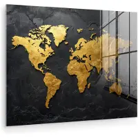 MuchoWow Glasschilderij 40x30 cm - Schilderij acrylglas - Wereldkaart - Goud - Steen - Foto op glas - Muurdecoratie woonkamer - Wanddecoratie slaapkamer - Schilderijen