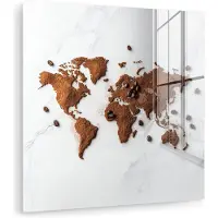 MuchoWow Glasschilderij 20x20 cm - Schilderij acrylglas - Wereldkaart - Koffie - Marmer - Foto op glas - Muurdecoratie woonkamer - Wanddecoratie slaapkamer - Schilderijen