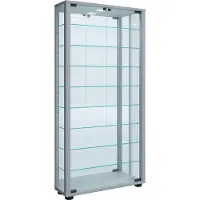 Hioshop VitrosaMaxi vitrinekast wandmontage met spiegel 2 glazen deuren zilverkleurig.