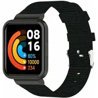 Strap-it Nylon Smartwatch bandje - Geschikt voor Redmi Watch 2 Lite nylon gesp bandje - zwart - Horlogeband / Polsband / Armband