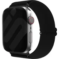 Strap-it Elastisch nylon bandje met klemsluiting - geschikt voor Apple Watch Series 1/2/3/ 4/5/6/7/8/9/Ultra- Rekbaar iWatch bandje in maat: 44mm / 45mm / 46mm / 49mm - zwart