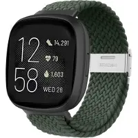 Strap-it Smartwatch bandje - Verstelbaar gevlochten nylon bandje - geschikt voor Fitbit Versa 3 / Fitbit Sense - olijfgroen