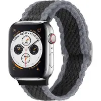 Strap-it Gevlochten / Geweven bandje - Geschikt voor Apple Watch (Series 12/11/10), (SE 3/2/1), (Series 9/8/7/6/5/4) - 38/40/41/42mm - Zwart/grijs - Braided verstelbaar iWatch bandje