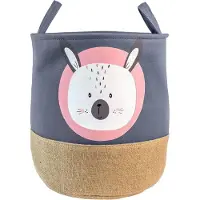 Intirilife Opbergmand voor kinderen van linnen - Opbergmand voor kinderkamer Kleding - Opvouwbare wasmand Wasmand Kinderspeelgoedmand, organizer, kamerdecoratie, dier konijn grijs