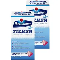 Davitamon Tiener Multi Boost 12+ Kauwvitamines - multivitaminen kinderen – aardbei smaak - 2 x 60 kauwtabletten - BUNDEL 2 STUKS