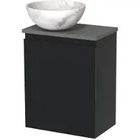 Maxaro Toiletmeubel met waskom | 41 cm Mat zwart Greeploos front Wit marmer Natuursteen waskom Donkergrijs beton blad
