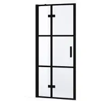 Maxaro Diamond Douchedeur | 80 cm Mat zwart Helder met 4 zwarte strepen Draaideur