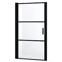 Maxaro Diamond Douchedeur | 110 cm Mat zwart Helder met 4 zwarte strepen Draaideur