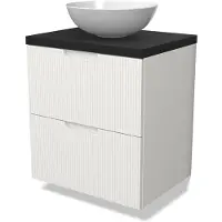 Maxaro Modulo Plato Badkamermeubel voor waskom | 60 cm Mat wit Lijn front Mat zwart blad 2 lades onder elkaar