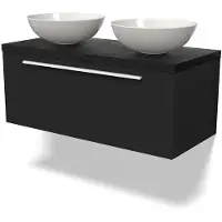 Maxaro Modulo Plato Badkamermeubel voor waskom | 100 cm Mat zwart Vlak front Zwart eiken blad 1 lade