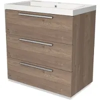Maxaro Modulo Badkamermeubel met wastafel | 80 cm Middenbruin eiken Vlak front Mineraalmarmer 3 lades