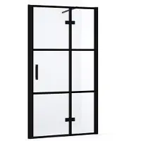 Maxaro Diamond Douchedeur | 90 cm Mat zwart Helder met 4 zwarte strepen Draaideur