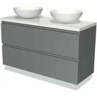 Maxaro Modulo Plato Badkamermeubel voor waskom | 120 cm Middengrijs Greeploos front Hoogglans wit blad 2 lades onder elkaar