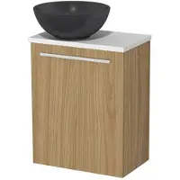Maxaro Toiletmeubel met waskom | 41 cm Naturel fineer Vlak front Mat zwart Quartz waskom Mat wit blad
