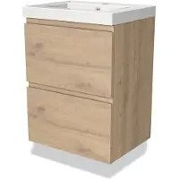 Maxaro Modulo Slim Badkamermeubel met wastafel | 50 cm Lichtbruin eiken Greeploos front Mineraalmarmer 2 lades onder elkaar