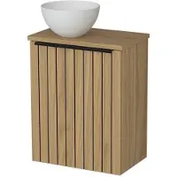Maxaro Toiletmeubel met waskom | 41 cm Naturel fineer Strook front Mat wit Solid Surface waskom Naturel fineer blad