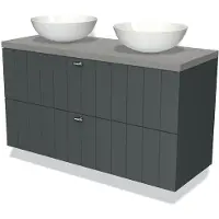 Maxaro Modulo Plato Badkamermeubel voor waskom | 120 cm Donkergrijs Lamel front Lichtgrijs beton blad 2 lades onder elkaar