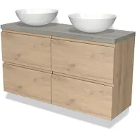 Maxaro Modulo Plato Slim Badkamermeubel voor waskom | 120 cm Lichtbruin eiken Greeploos front Grijs eiken blad 4 lades