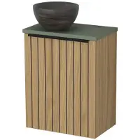 Maxaro Toiletmeubel met waskom | 41 cm Naturel fineer Strook front Blue stone Natuursteen waskom Saliegroen blad