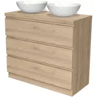 Maxaro Modulo Plato Badkamermeubel voor waskom | 100 cm Lichtbruin eiken Greeploos front Lichtbruin eiken blad 3 lades staand