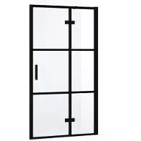 Maxaro Diamond Douchedeur | 90 cm Mat zwart Helder met 4 zwarte strepen Draaideur