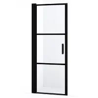 Maxaro Diamond Douchedeur | 85 cm Mat zwart Helder met 4 zwarte strepen Draaideur