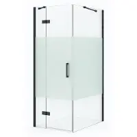 Maxaro Diamond Douchecabine | 90x90 cm Zwart chroom Helder met matte strook Draaideur Vierkant