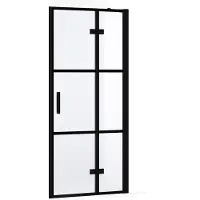 Maxaro Diamond Douchedeur | 80 cm Mat zwart Helder met 4 zwarte strepen Draaideur
