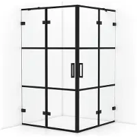 Maxaro Diamond Douchecabine | 120x120 cm Mat zwart Helder met 4 zwarte strepen Draaideur Vierkant