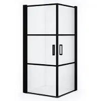 Maxaro Diamond Douchecabine | 85x85 cm Mat zwart Helder met 4 zwarte strepen Draaideur Vierkant