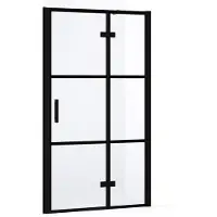 Maxaro Diamond Douchedeur | 90 cm Mat zwart Helder met 4 zwarte strepen Draaideur