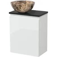 Maxaro Toiletmeubel met waskom | 41 cm Hoogglans wit Greeploos front Dark emperador Natuursteen waskom Mat zwart blad