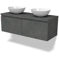 Maxaro Modulo Plato Badkamermeubel voor waskom | 120 cm Donkergrijs beton Greeploos front Donkergrijs beton blad 2 lades naast elkaar