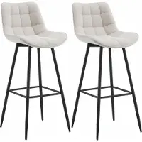 CLP Dartford Set van 2 barkrukken - Met rugleuning - Met voetsteun - Metalen frame - creme Stof